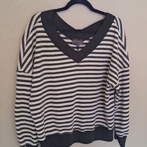 Hudson Gray Striped V-Neck Sweater